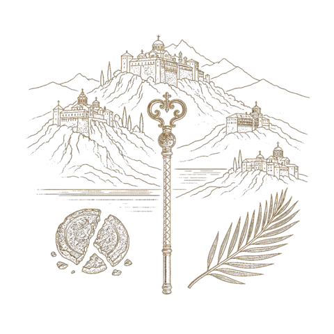 Orthros artwork for the life of Cosmas the Protos of Mount Athos and his companions