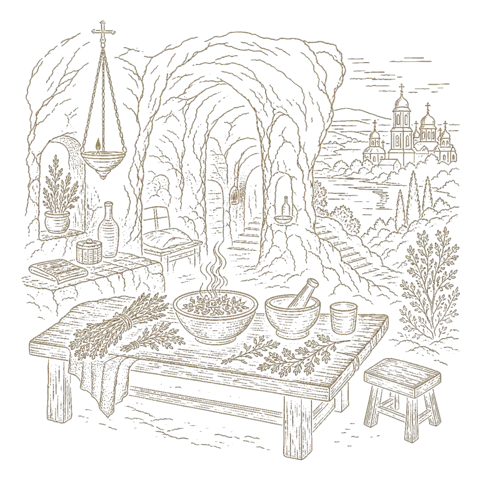 Orthros artwork for the life of St Agapitus of the Kiev Caves