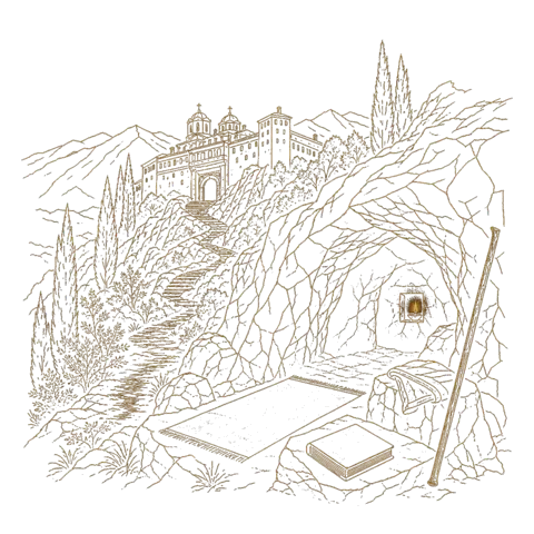 Orthros artwork for the life of St Cosmas of Zographou