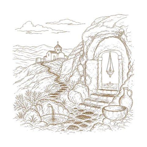 Orthros artwork for the life of St David of Garesjei