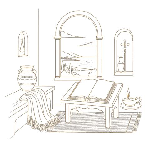Orthros artwork for the life of St Monica, mother of Blessed Augustine