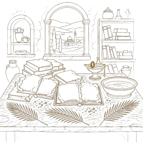 Orthros artwork for the life of Cyprian, Justina and Theoctistus