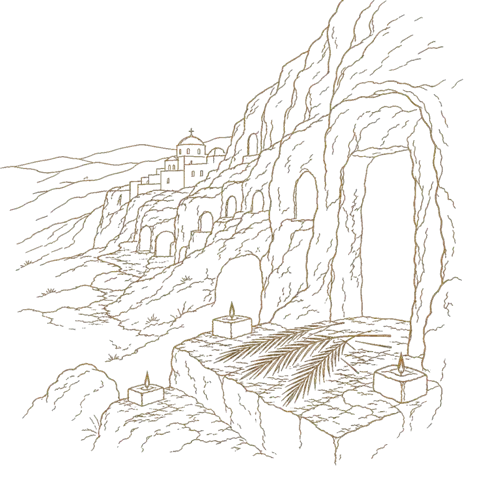 Orthros artwork for the life of The Fathers Slain at St Sabbas Monastery